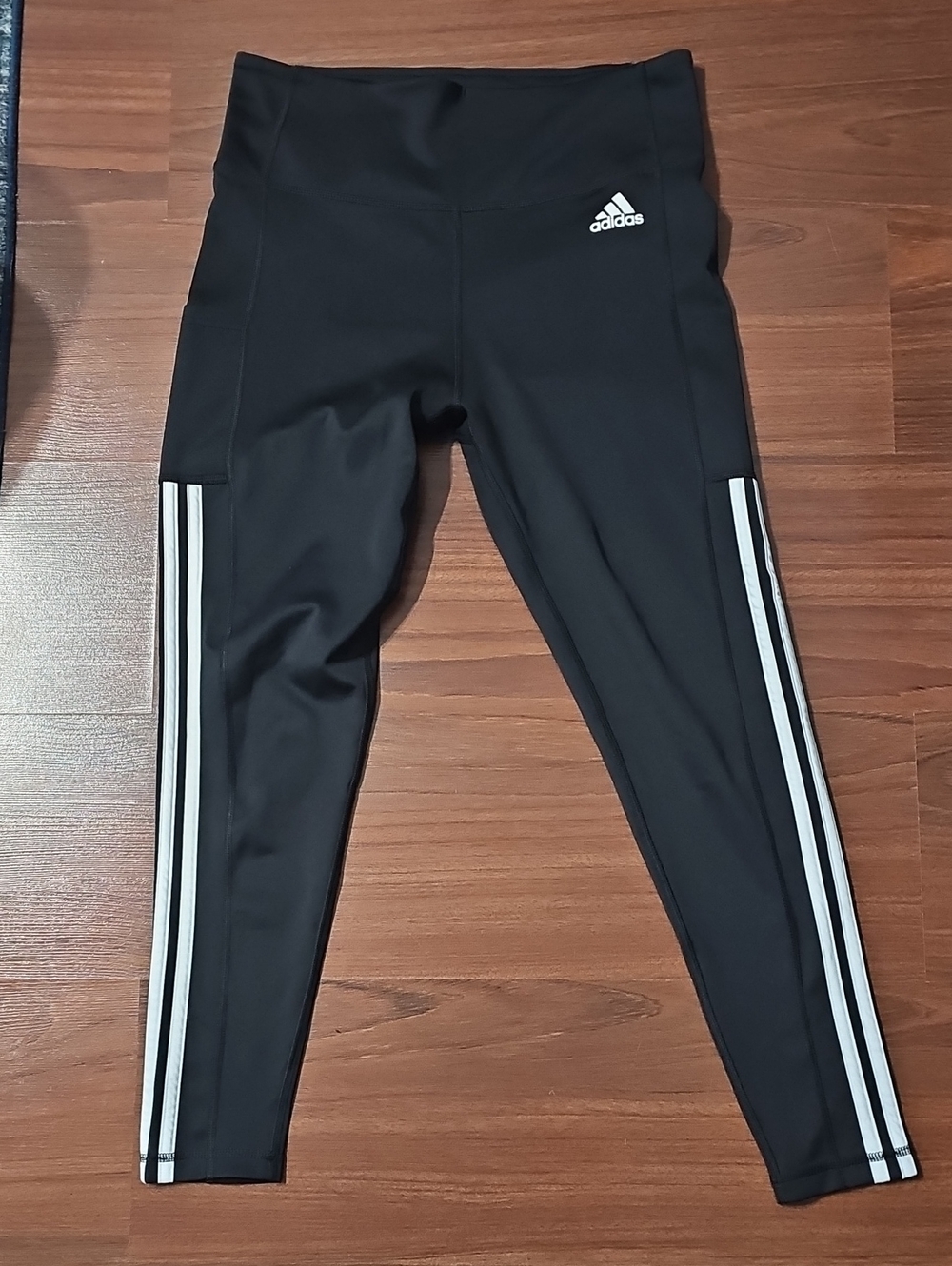 adidas Black Leggings with White Side Stripes